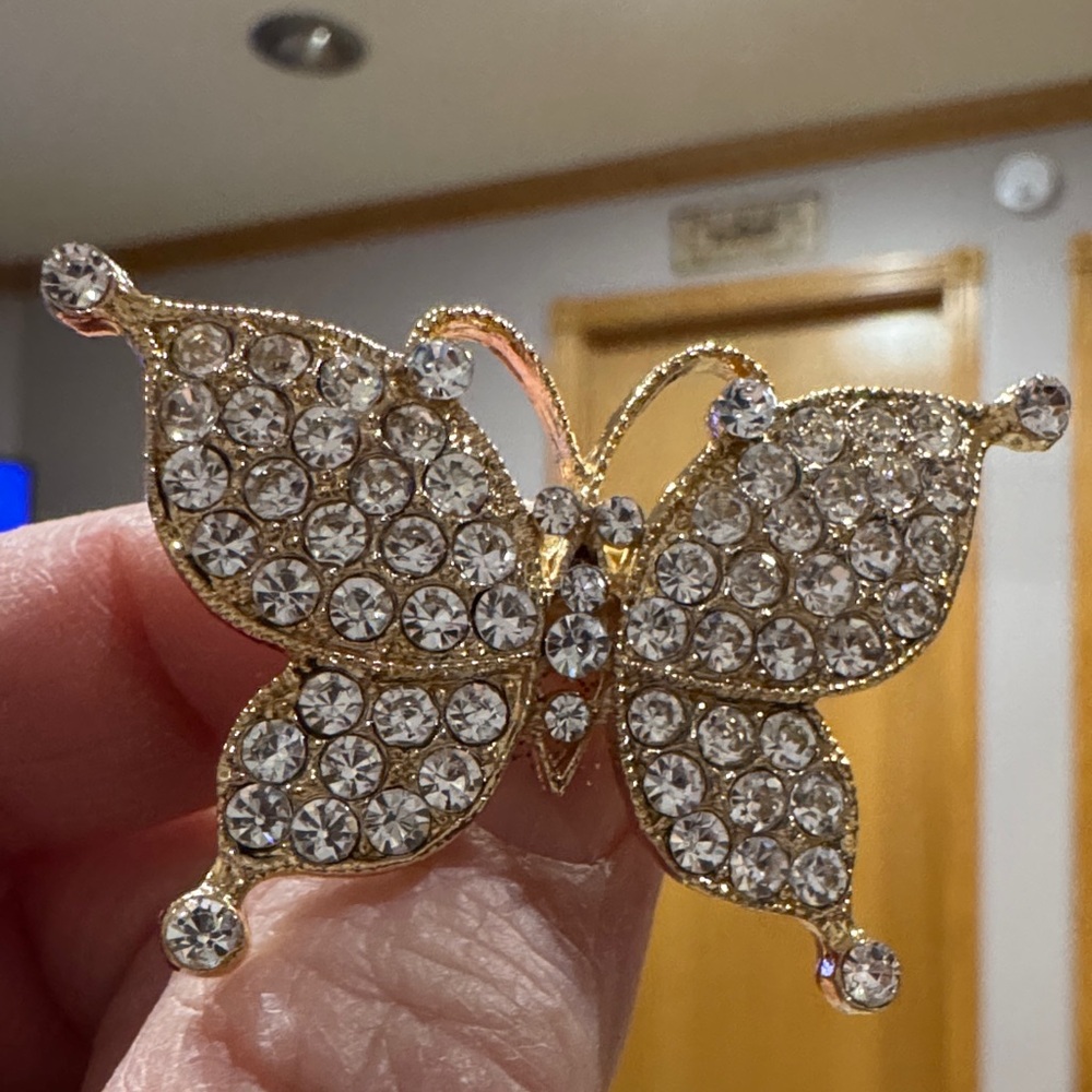 Elegant Gold Butterfly Brooch with Crystals